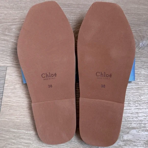 Woody Flat Logo Ribbon Slide Sandals Blue and White Size 38 (women’s 7) - Picture 4 of 4